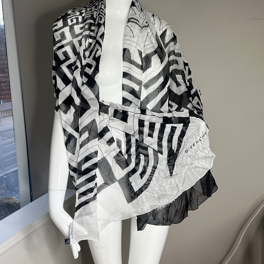 Givenchy 60” x 27” Silk Sheer Logo Shawl Scarf - New in Packaging